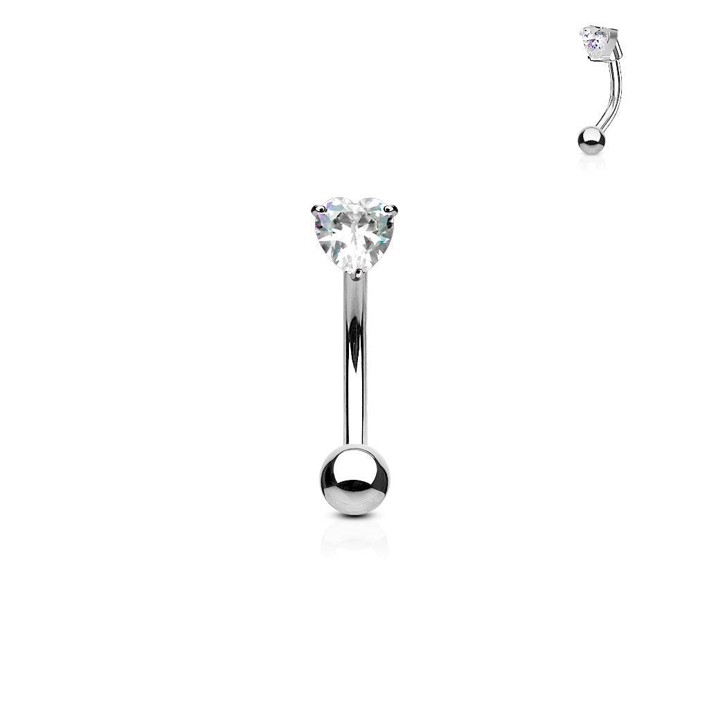 Heart CZ Prong Set Top Surgical Steel Eyebrow Rings
